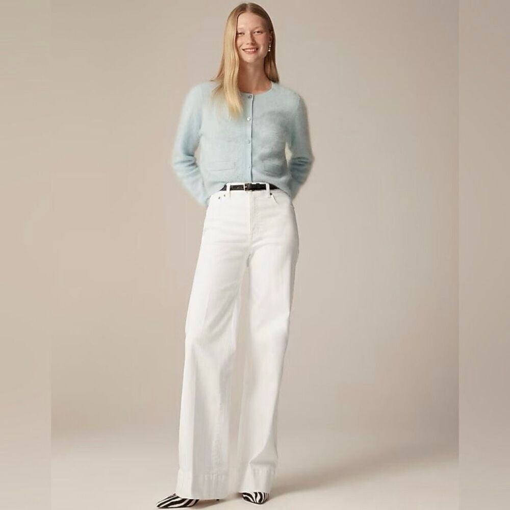J. Crew High-rise denim trouser jean White Wide Leg Minimalist Size 33 NWT CH679